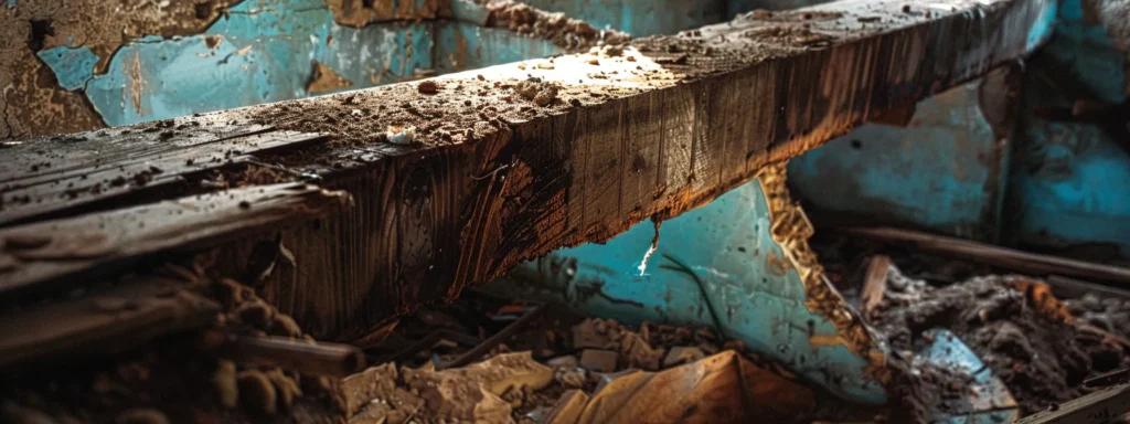 a rotting wooden beam in a hilo home, showing the destructive impact of moisture damage in the warm, damp climate.