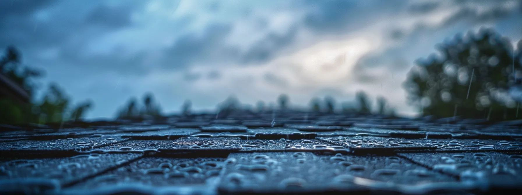 rain-soaked roof shingles glistening under a stormy sky in hilo as protective measures are discussed.