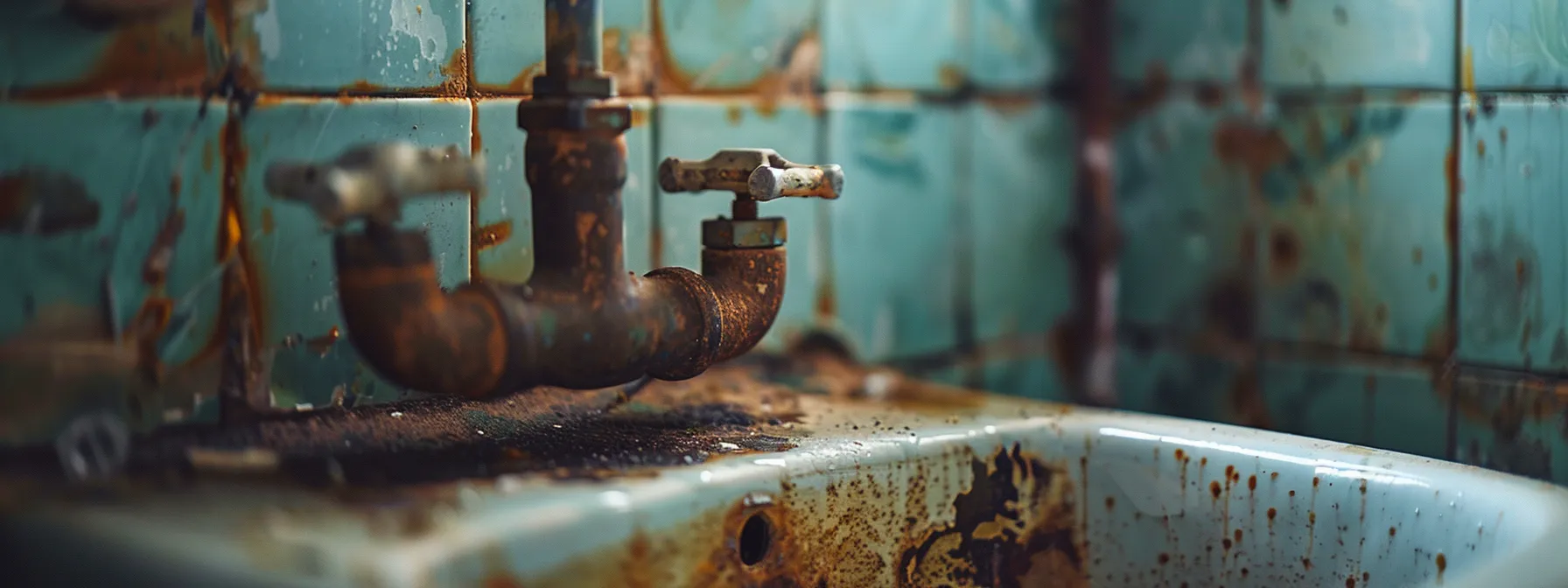 rusty pipes under a sink in a tropical home.